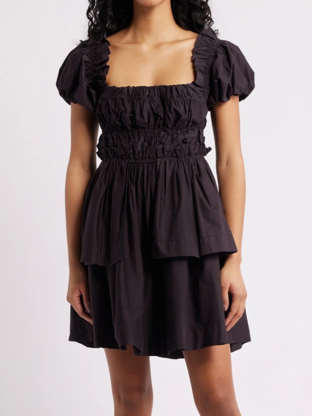 Damson Madder lyza ruffle puff sleeve tiered cotton minidress